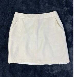 DKNY Wool Mini Skirt Pockets‎ Minimalist Officecore Classic Ecru Cream Size 8